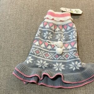 Dog sweater, pink, white, and gray